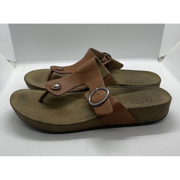 Hotter Comfort Concept Resort Brown Leather Low Wedge T-Strap Sandal Women's 11 - Picture 4 of 8